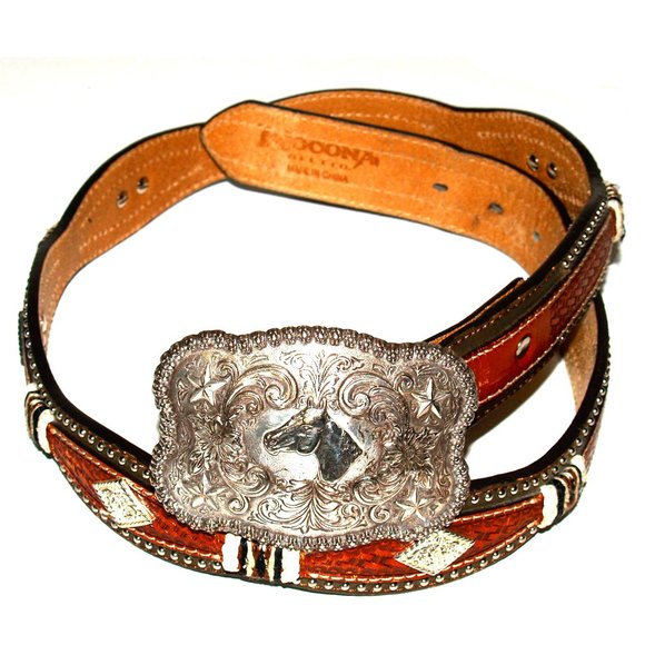 Nocona Belts & Nocona Buckles Western Studded Belt with Buckle - Size 36 - Picture 1 of 12
